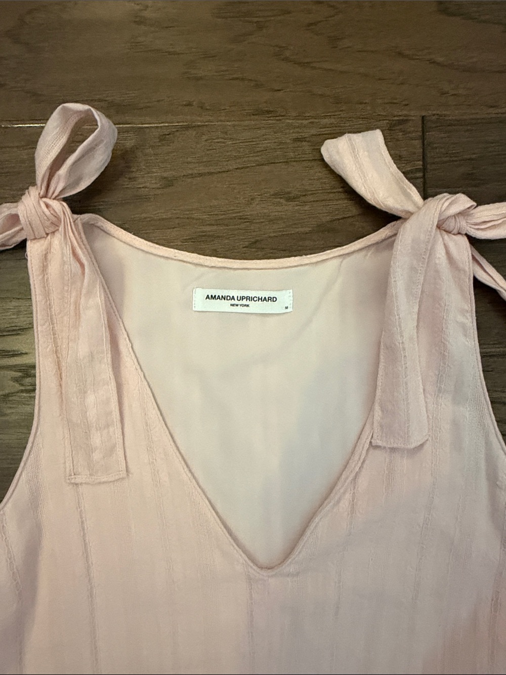 Amanda Uprichard Pruitt Pale Pink Tie-Shoulder Tiered Sundress M - Picture 3 of 11